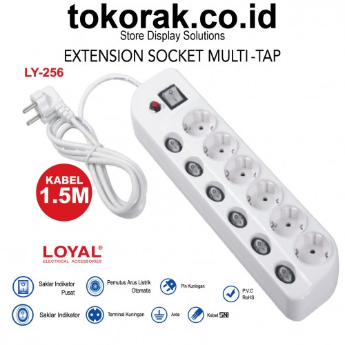 STOP KONTAK MULTI TAP 6LB LY-256 + ARDE COLOKAN LOYAL EXTENTION SOCKET
